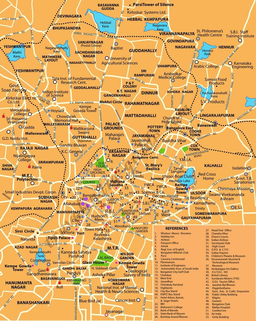 Banglore מקומות התיירות מפה